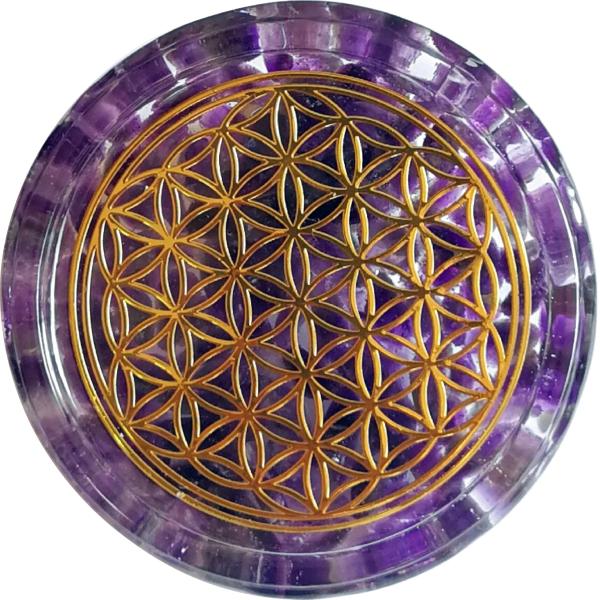 ZZYBIA Large 4" Amethyst Crystals Flower of Life Coaster Water Charging Plate Energy Dome