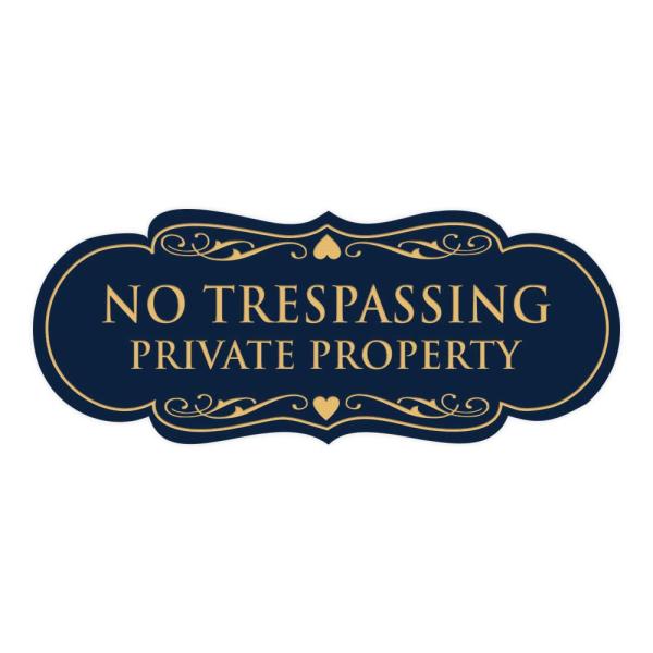 Signs ByLITA Designer No Trespassing Private Property 壁またはドアサイン | セキュリティサイン for Property (ネイビーブルー/ゴールド) - ミディアム (1パ
