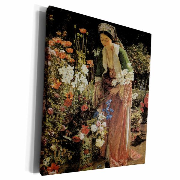 3dRose BLN フラワーペインティング ファインアートコレクション - in the Beys Garden 作 John Frederick Lewis Woman in the Garden - 美術館グレードキャンバ
