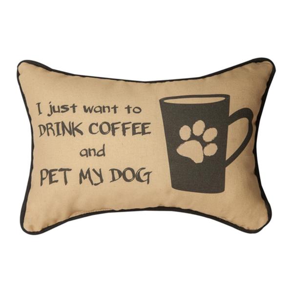 Manual Woodworker I Just Want to Drink Coffee and Pet My Dog 枕 - コーヒードッグピロー - 屋外/屋内枕 - 装飾枕、31.8 cm x 8インチ