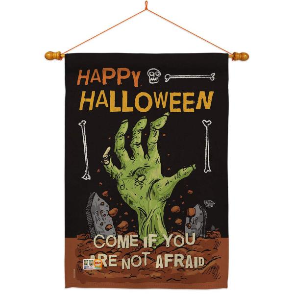 Breeze Decor HS191027-BO-03 Come in if not Afraid Fall Halloween Decorative Vertical House 28" x 40", Large Flag Set w Indoor Hanger