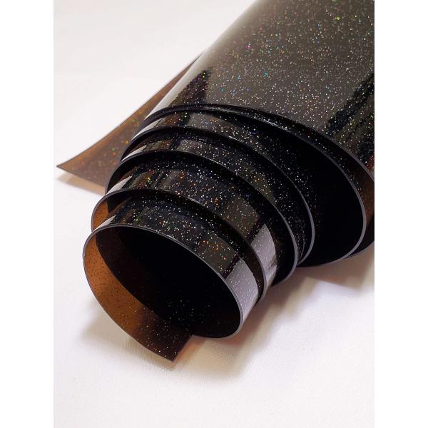 30 Gauge Jelly Transparent Sparkle Glossy Plastic Vinyl Fabric / 48" Wide/Sold by The Yard (Black)