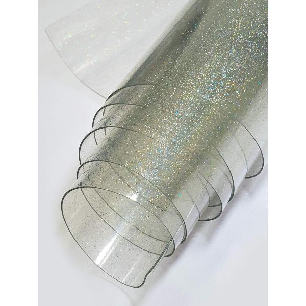 30 Gauge .8mm Jelly Transparent Sparkle Glossy Plastic Vinyl Fabric / 48" Wide/Sold by The Yard (Clear)