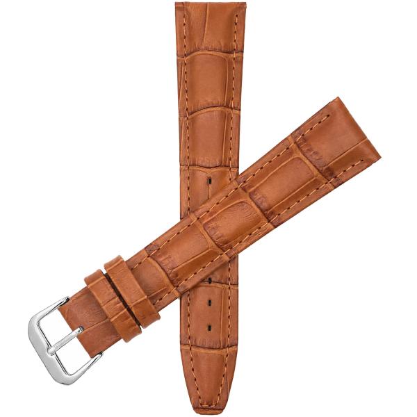 Bandini Extra Long (XL) 18mm Italian Leather Watch Band Strap - Tan - Padded - Alligator Pattern