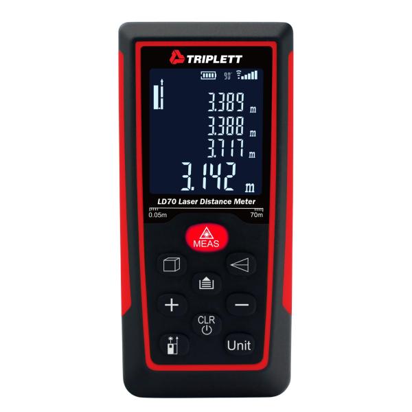 Triplett LD70 2" - 230' Laser Distance Meter with Volume Measurement, Pythagorean Mode, Stakeout Function, and Angle Display