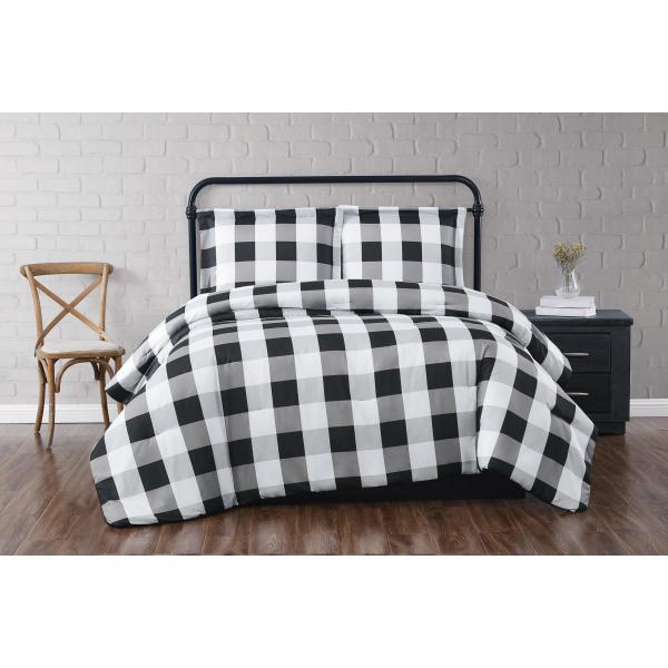 TRULY SOFT Everyday Buffalo Plaid Black Polyester 3-Piece Full/Queen Duvet Set, Plaid Themed, for Men and Women, Oeko-TEX Certified Confidence