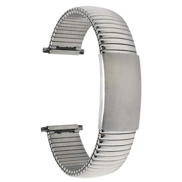 Bandini 18mm Silver Tone Stainless Steel Stretch Watch Strap for Men, Straight End, Adjustable Length Metal Expansion Watch Band, No Buckle