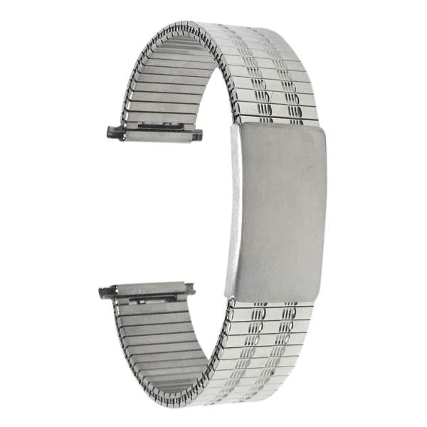 Bandini Adjustable Length Stretch Watch Strap for Men, Silver Tone Stainless Steel, Straight End, Metal Expansion Watch Band - 19mm