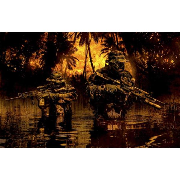 Posterazzi PSTZAB103505M Pair of Soldiers Waist deep in The Water and mud During a River raid in The Jungle Photo Print, 11 x 17
