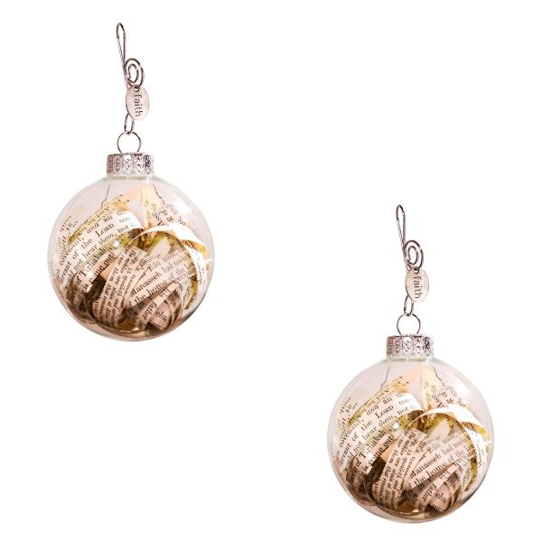 Dorinta Handmade Antique Rescued Bible Glass Globe Christmas Ornaments - Tree Decor with Faith Charm - Hanging Accessories For Home, Room, Office, Chu