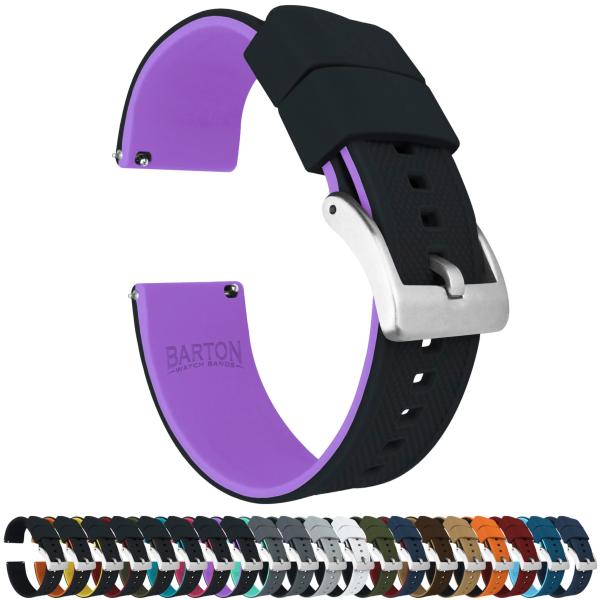 BARTON WATCH BANDS, 24mm Black/Purple - Elite Silicone Watch Bands - Quick Release