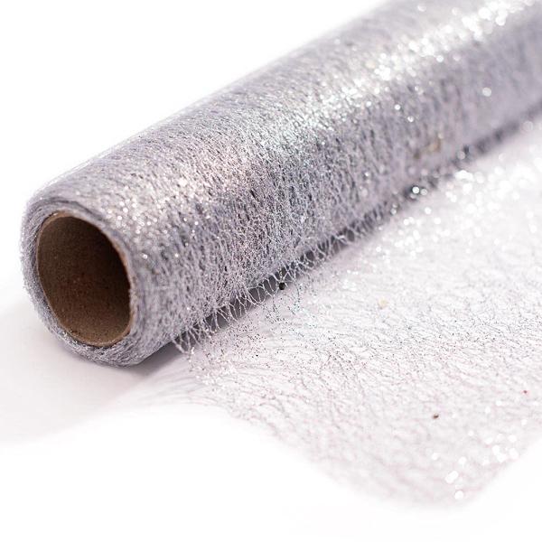Anderson's Silver Glitter Mesh Fabric Roll, 19 Inches x 5 Yards, Decorative Wedding Fabric for Wedding Reception, Baby Shower, Gender Reveal, Prom, Ho