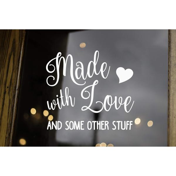 Made with Love and Other Stuff Vinyl Decal V2 - Kitchen Crock Pot Decor - 4w x 3.5h inches - Die Cut Sticker - Black