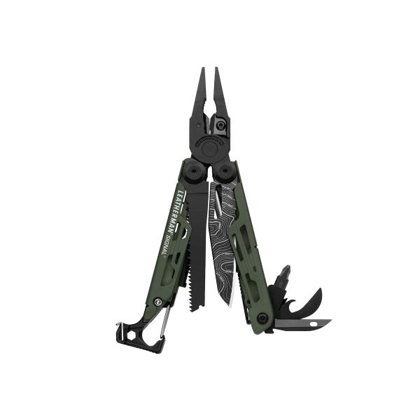 LEATHERMAN, Signal Camping Multitool with Fire Starter, Hammer and Emergency Whistle, Made in the USA, Topographical Print