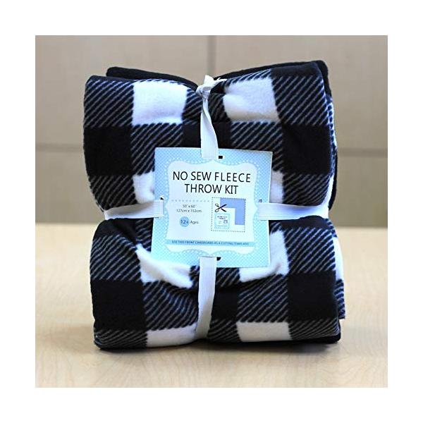 YourFleece Buffalo Plaid No-Sew Throw Fleece Fabric DIY Blanket Making Kit, Make Your Own, Anti-Pill, Black and White, 72x60 inches