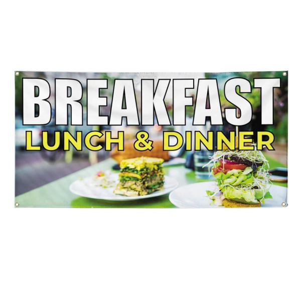 Vinyl Banner Multiple Sizes Breakfast Lunch ＆ Dinner Restaurant ＆ Food Outdoor Weatherproof Industrial Yard Signs Forest Green 6 Grommets 36x72Inche