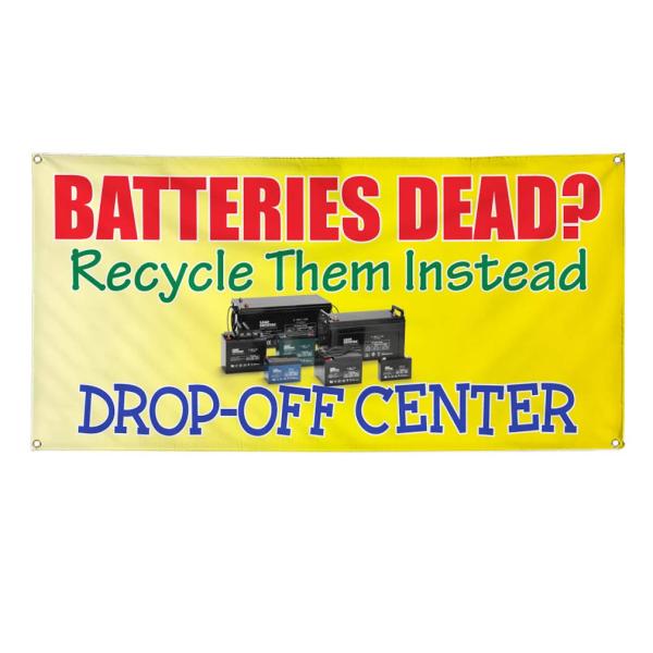Vinyl Banner Multiple Sizes Batteries Drop-Off Center Business Banners Outdoor Weatherproof Industrial Yard Signs Orange 4 Grommets 24x48Inches