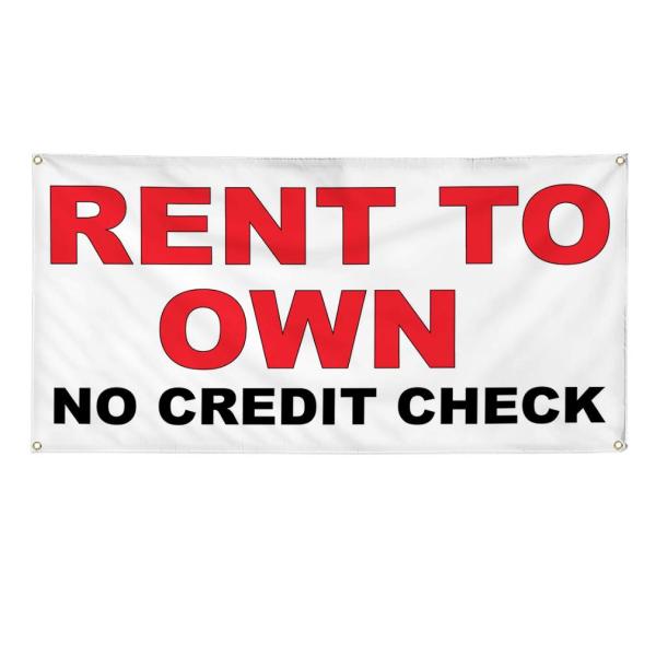 Vinyl Banner Multiple Sizes Rent to Own No Credit Check Red Blue Business Outdoor Weatherproof Industrial Yard Signs 4 Grommets 12x30Inches