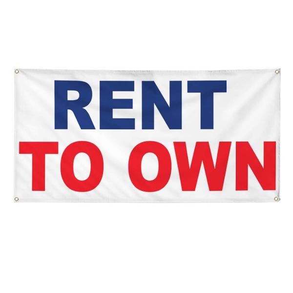 Vinyl Banner Multiple Sizes Rent to Own Blue Red Business Outdoor Weatherproof Industrial Yard Signs 4 Grommets 16x40Inches