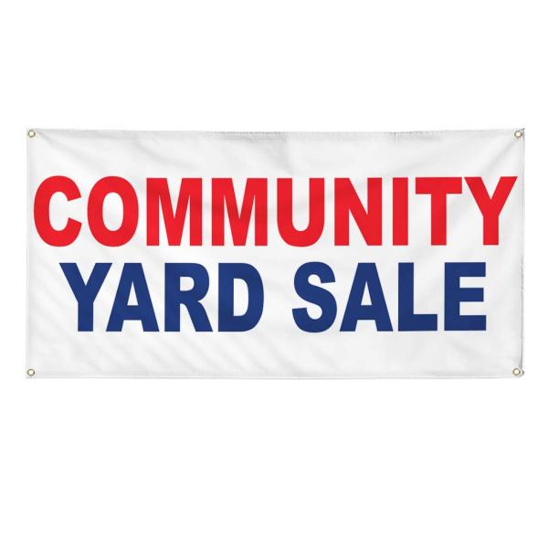 Vinyl Banner Multiple Sizes Community Yard Sale Red Blue Business Outdoor Weatherproof Industrial Yard Signs 4 Grommets 12x30Inches