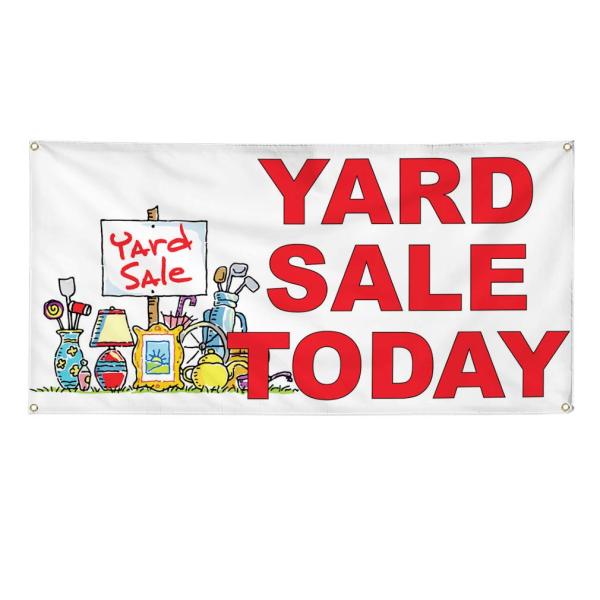 Vinyl Banner Multiple Sizes Yard Sale Today Red Business Outdoor Weatherproof Industrial Yard Signs 4 Grommets 16x40Inches