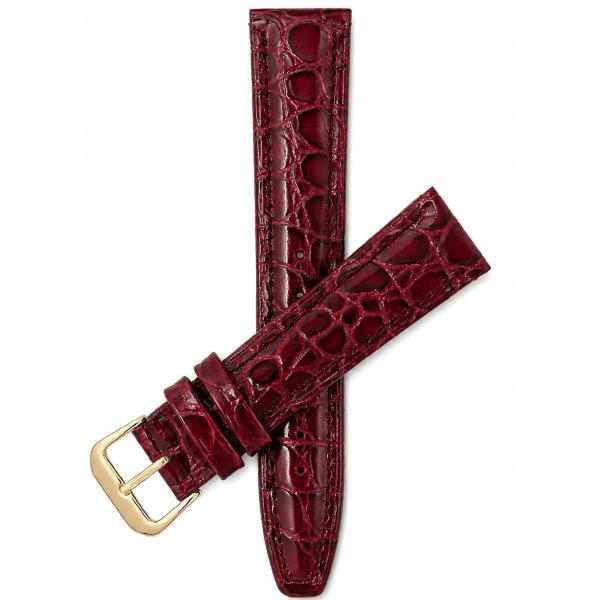 Bandini 20mm Womens Italian Leather Watch Band Strap - Burgundy - Glossy - Padded - Crocodile Pattern - Gold Buckle