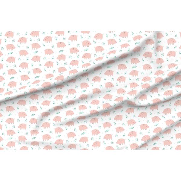 Spoonflower Fabric - Sweet Piggies Pig Cute Pink Green White Little Fox Nursery Kids Girl Printed on Petal Signature Cotton Fabric by The Yard - Sewin