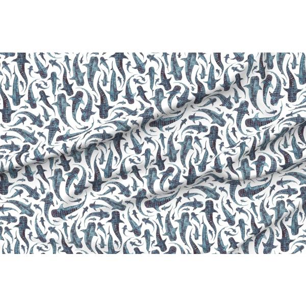 Spoonflower Fabric - Whale Shark Blue Animal Swimming Navy Sea Ocean Printed on Petal Signature Cotton Fabric by The Yard - Sewing Quilting Apparel Cr