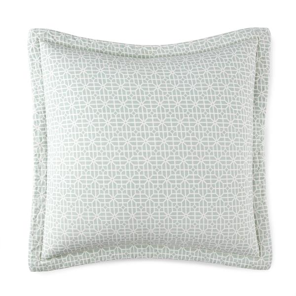 Levtex Home - Cape Town - Euro Sham (26x26in.) - Intricate Trellis Pattern - Seafoam Green and White