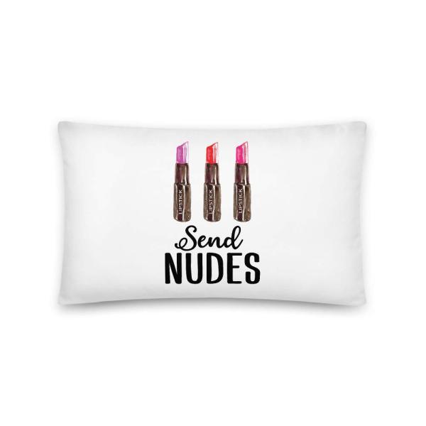 Send Nudes All-Over Print Basic Pillow | Funny Nude Lipstick Pillow | Cute Makeup Pillow | Makeup Artist | Beaty School Gift | Gift for Makeup Artist