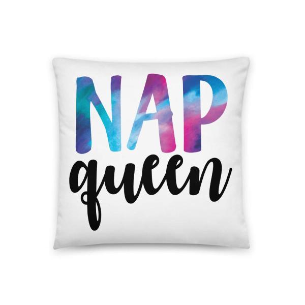 Nap Queen Cute Sleeping All-Over Print Basic Pillow | I Love Naps | Need A Nap Pillow | Afternoon Nap | Cat Nap Pillow | Power Nap Pillow | Gift for H