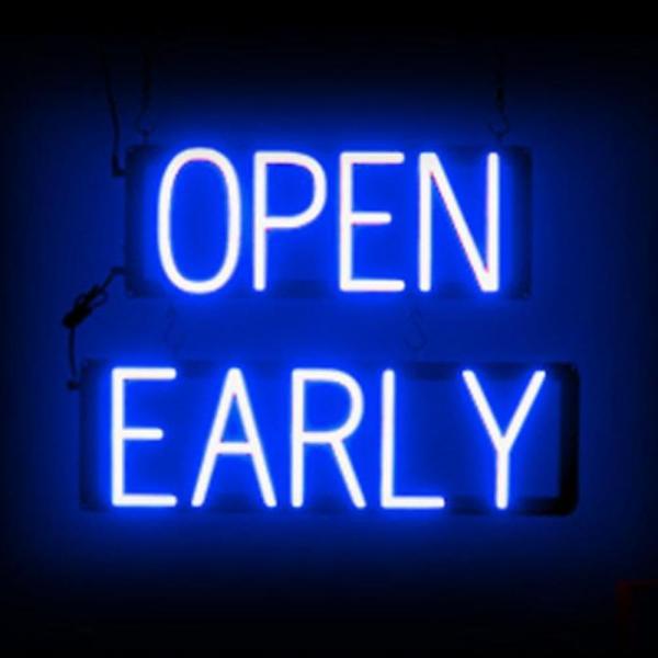 SpellBrite OPEN EARLY Sign for Business | Open 24 Hours Signage with Neon Look, Blue LED Light | 20.3" x 15.0"