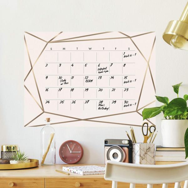 RoomMates Blush Beauty Dry Erase Calendar Peel and Stick Giant Wall Decals | Pink ＆ Gold