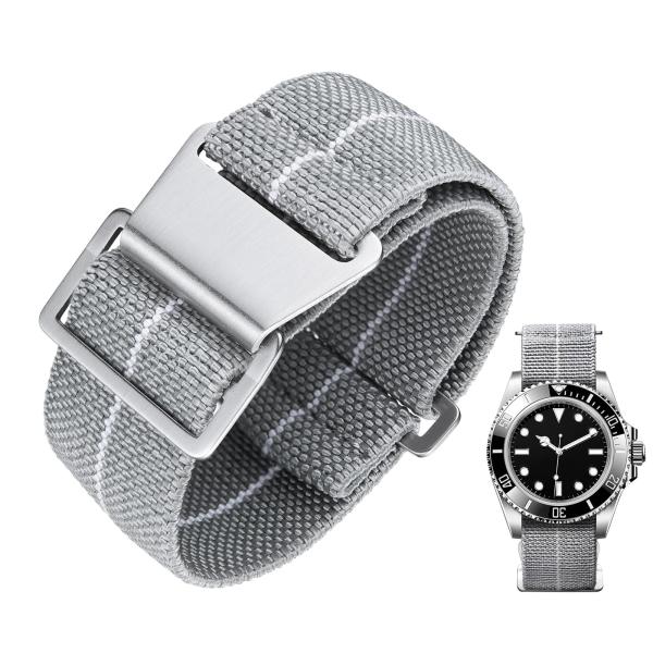 BINLUN Elastic Nylon Watch Band 18mm 20mm 22mm Marine Nationale Fabric Military Parachute Replacement Watch Strap Men Women Silver ＆ Black Buckle - U