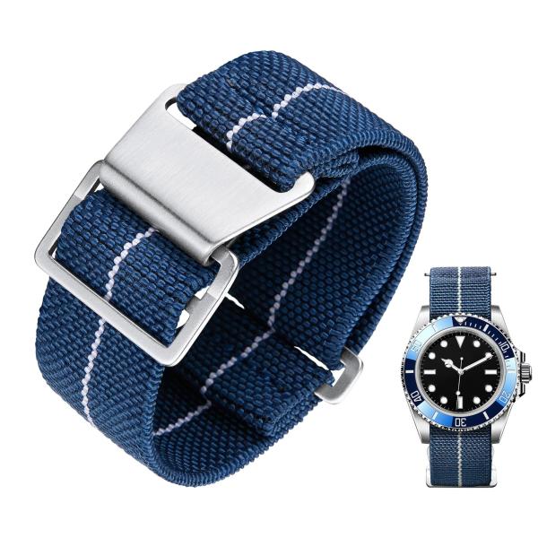 BINLUN Elastic Nylon Watch Band 18mm 20mm 22mm Marine Nationale Fabric Military Parachute Replacement Watch Strap Men Women Silver ＆ Black Buckle - U