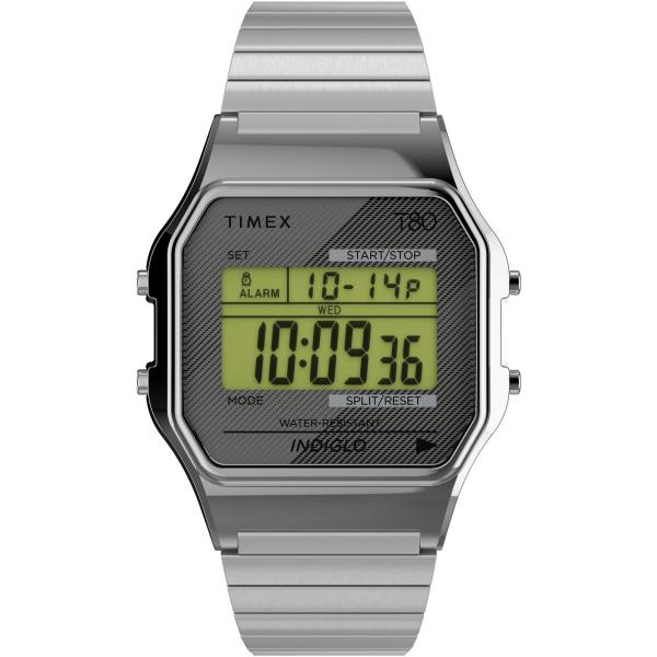 【新品未開封】TIMEX T80 デジタル腕時計 シルバー 34mm Timex T80 34mm 腕時計 シルバートーン ステンレスエクスパンション