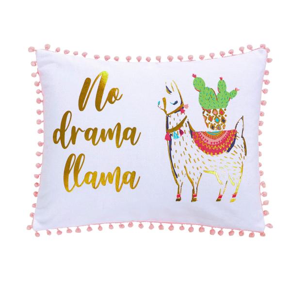Levtex Home - Lima Llama - Decorative Pillow (14 X 18in.) - No Drama Llama in Gold Script - White, Taupe, Gold, Orange, Pink, Green, Burgandy