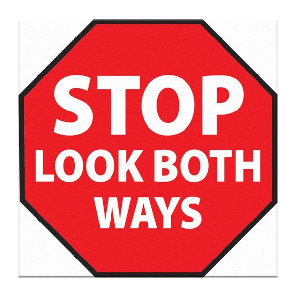 Stop Signs Floor Decals Look Both Ways Red Anti-Slip Shape D Business Industrial Stickers 36Inches Longer Side