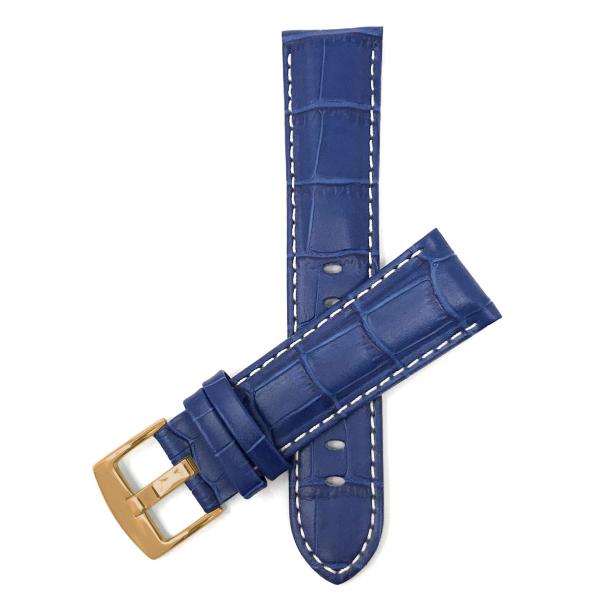 Bandini 22mm Mens Leather Watch Band for Citizen Eco-Drive Promaster Nighthawk Navihawk Skyhawk Avion Garrison Blue Angels - Alligator Embossed Leathe
