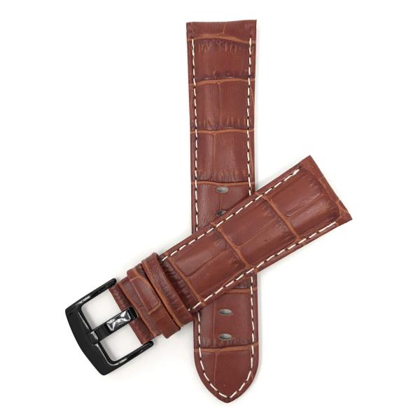 Bandini 20mm Mens Leather Watch Band for Citizen Eco-Drive Promaster Axiom - Alligator Embossed Leather Watch Strap for Men - Cognac 20 mm - Black Buc