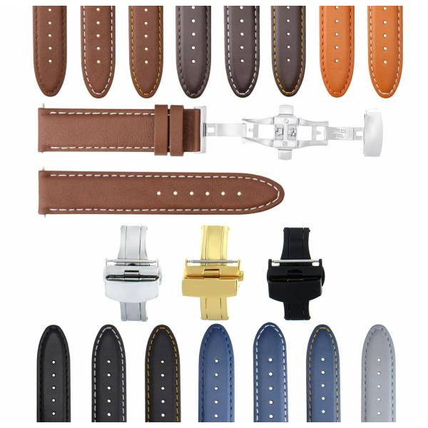 Ewatchparts 18MM-26MM CLASSIC MENS LEATHER STRAP SMOOTH WITH BUCKLE COMPATIBLE WITH UNIVERSAL WATCH BAND