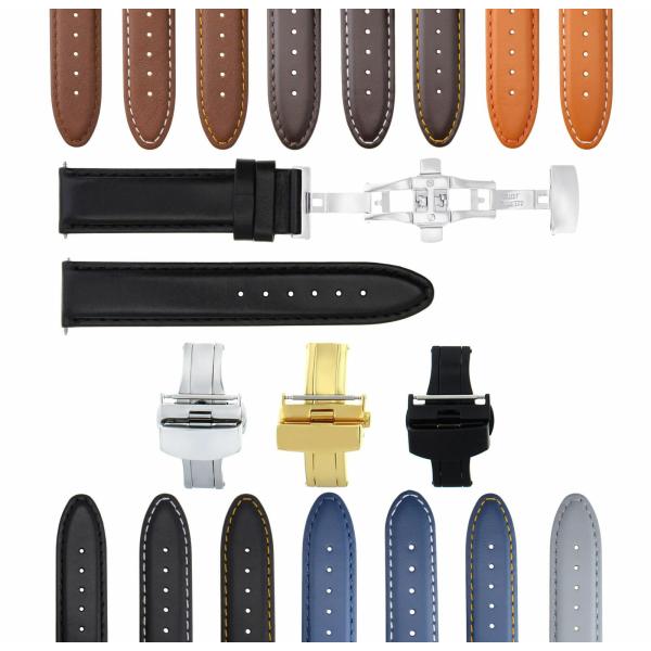 Ewatchparts 18MM-26MM CLASSIC MENS LEATHER STRAP SMOOTH WITH BUCKLE COMPATIBLE WITH UNIVERSAL WATCH BAND