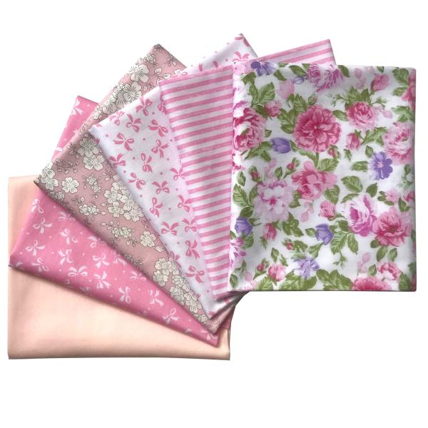 Mililanyo 6Pcs 18x22 inches Cotton Fabric Cute Random Pink Color Fat Quarter Bundles Patchwork Printed Patterns Sewing Patchwork Precut Fabric for DIY