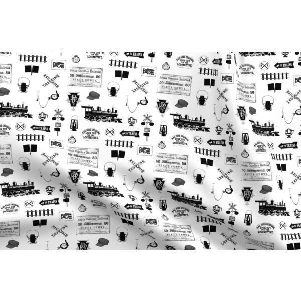 Spoonflower Fabric - Railroad Small Train Trains Black Steam Printed on Cotton Poplin Fabric Fat Quarter - Sewing Shirting Quilting Dresses Apparel Cr