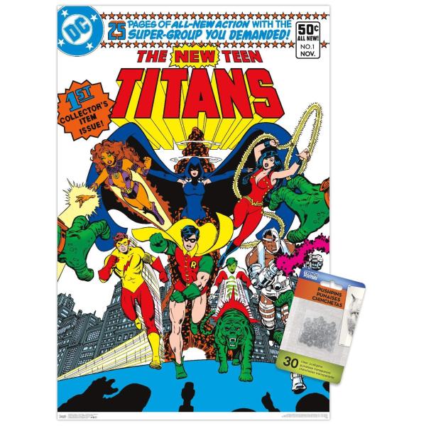 Trends International DC Comics Teen Titans - The New Teen Titans #1 Wall Poster, 14.72" x 22.37", Premium Poster ＆ Push Pin Bundle