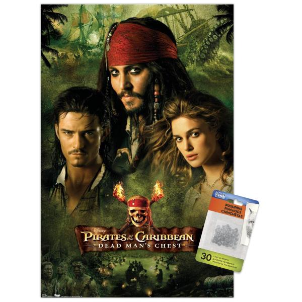 Trends International Disney Pirates of the Caribbean: Dead Man's Chest - Group Wall Poster, 14.72" x 22.37", Premium Poster ＆ Push Pin Bundle