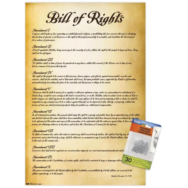 The United States of America - Bill of Rights Wall Poster with Push Pins