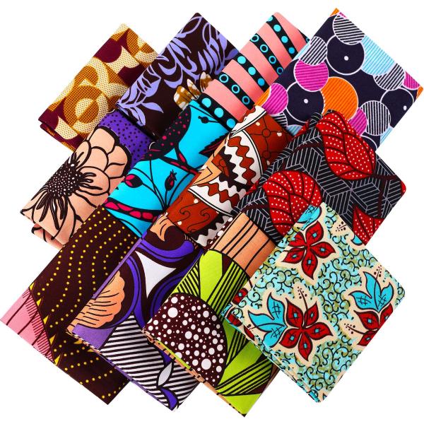 12 Pcs African Print Fabric Fat Quarters Scraps African Fabric by Yard for Sewing Face Covering Make, Craft Projects and DIY Patch Work, 19.5 x 15.7 I