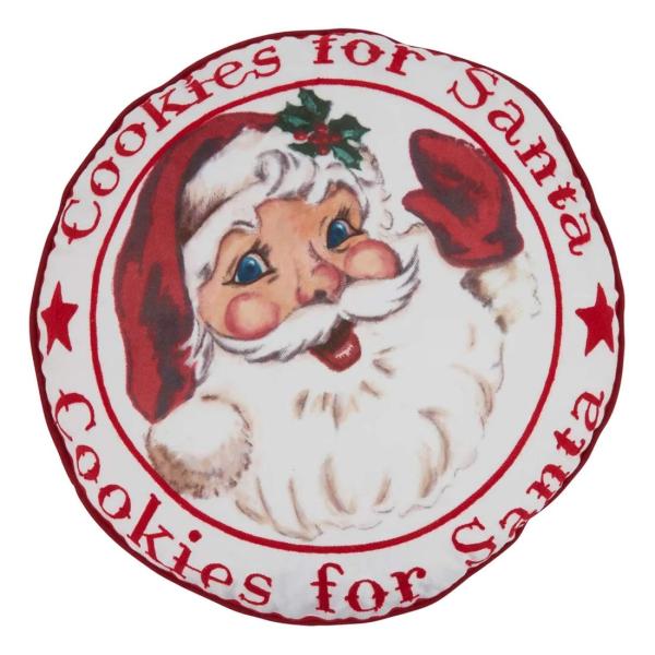 Fennco Styles Cookies for Santa Christmas Decorative Throw Pillow 17" Round - Red ＆ White Festive Cushion for Home, Couch, Living Room, Holidays D〓c