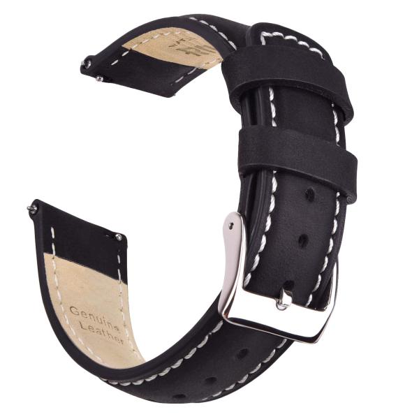 Ritche Quick Release Leather Watch Band 18mm 19mm 20mm 21mm 22mm 23mm 24mm Leather Watch Strap, Black ＆ White ＆ Silver, 18mm, Classic